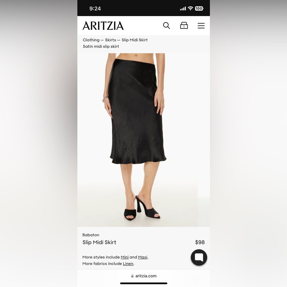 Babaton Slip Midi Skirt in Black. Size 6. Never worn, tags still on.